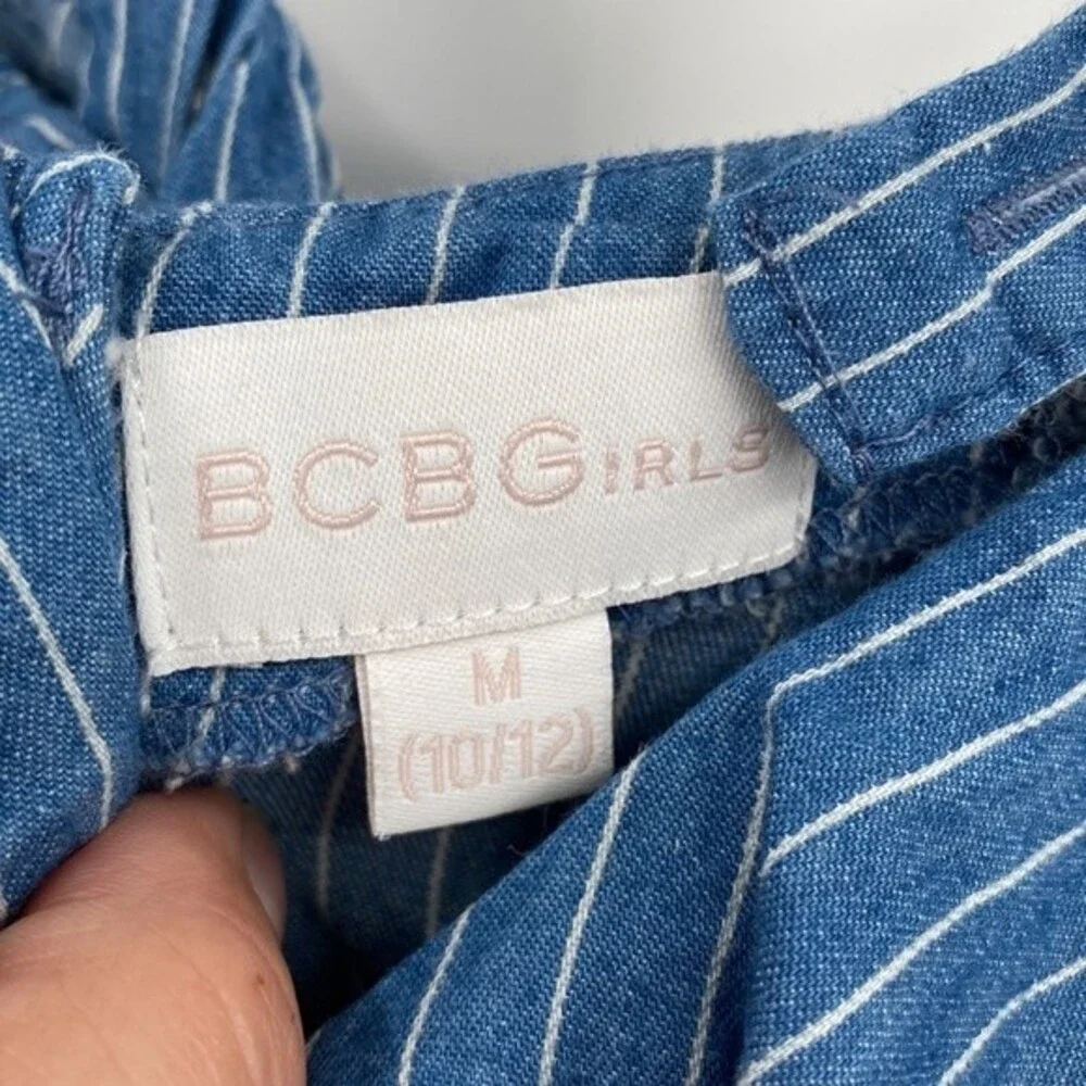 BCBGirls Stripes Off-The-Shoulder Ruffle Trim Summer Dress Blue Size M 10/12